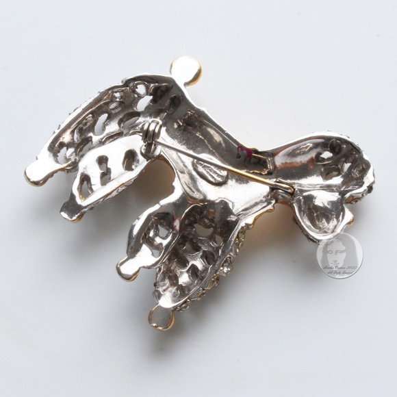 Vintage Ernest Steiner Poodle Brooch Pin Retro Embellished Gold Silver Metal 50s - Picture 5 of 8